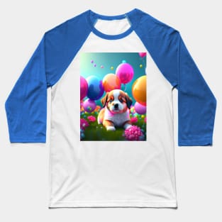 Cute Puppy with balloons Baseball T-Shirt